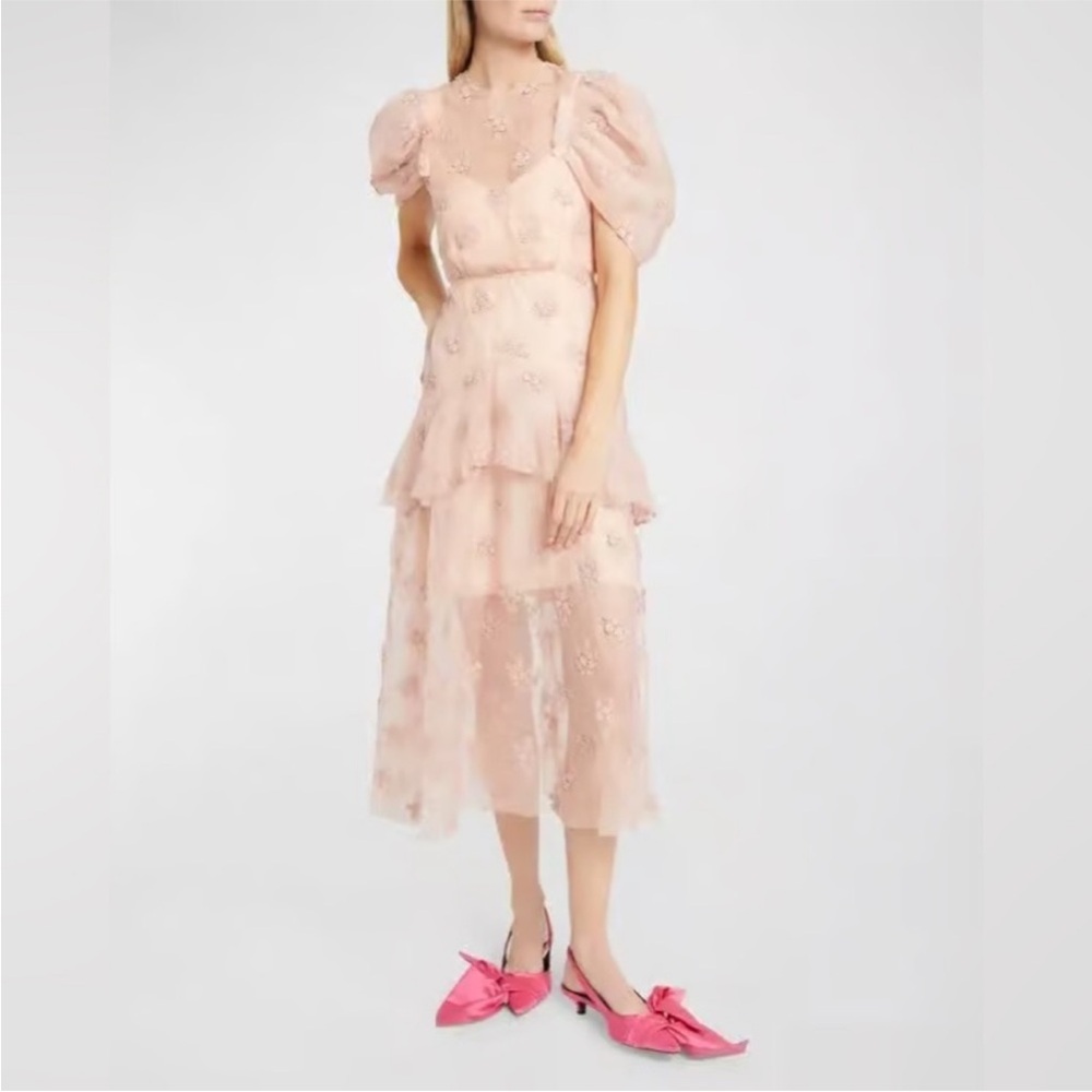 ERDEM Pink and Orange Ruffled Tiered Midi Dress